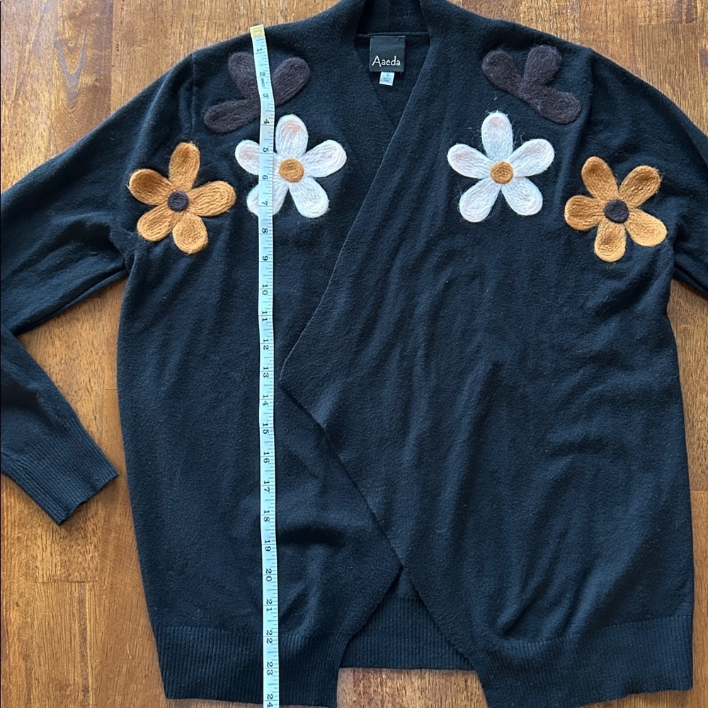 Aaeda women’s black floral Boho chic open front cardigan size small​ - Picture 7 of 9